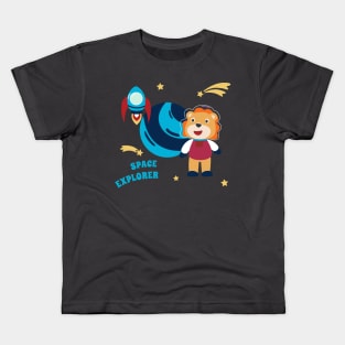 Space lion or astronaut in a space suit with cartoon style Kids T-Shirt